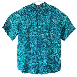 High Advantage Silk Shirt Size Medium Button Up Short Sleeved Blue Mens